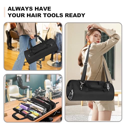 Hair Tools Travel Bag, Roll Up Tool Bag Organizer for Hair Stuff, Hairstylist Traveling Bag with 8 Detachable Zipper Pouch, Professional Cosmetology Bag for Hairdresser Barber, Heat Resistant Lining