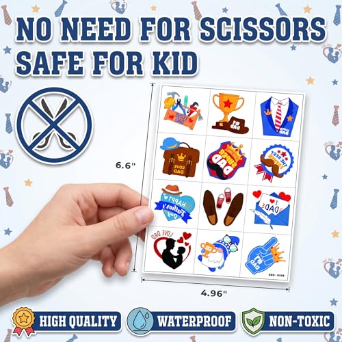96 PCS Father's Day Temporary Tattoos for Kids | Dad Theme