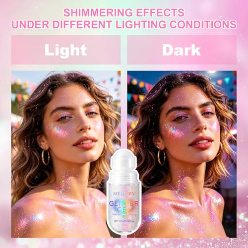 Holographic Roll-On Body Glitter Gel for Face, Hair & Body - 2PCS