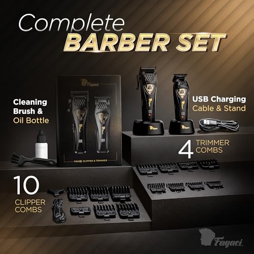 Fagaci Professional Hair Clippers & Trimmer Set - 12000 RPM, DLC Blades, Zero Gap