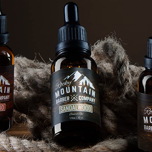Rocky Mountain Barber Company Men¡¯s Sandalwood Beard Oil Featuring Grapeseed Oil, Coconut Oil, Argan Oil and Real Sandalwood Essential Oil