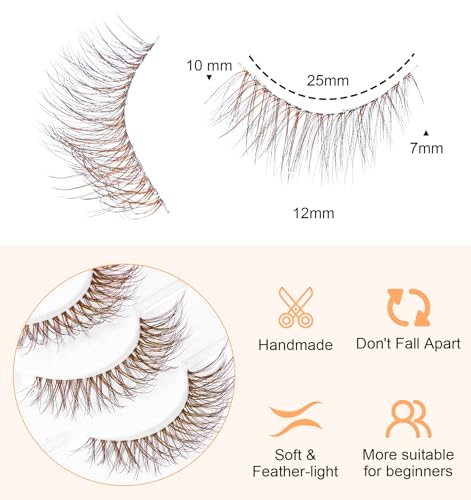 Brown Cat Eye Faux Mink False Lashes - 10 Pairs, Clear Band