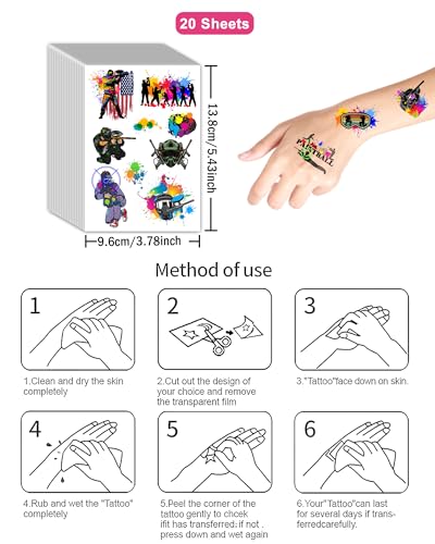 204Pcs Paintball Temporary Tattoos for Kids Birthday Party