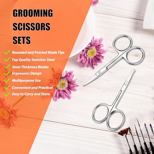 Facial Hair Grooming Scissors Kit - 2 PCS Stainless Steel Trimmer