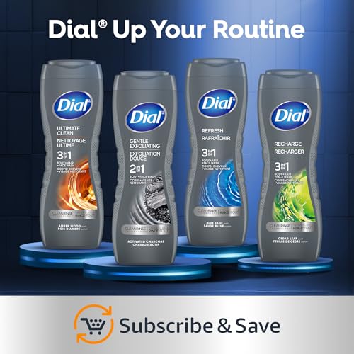 Dial Men 3in1 Body,Hair and Face Wash,Recharge, (23 fl oz Bottles),(Pack of 6)