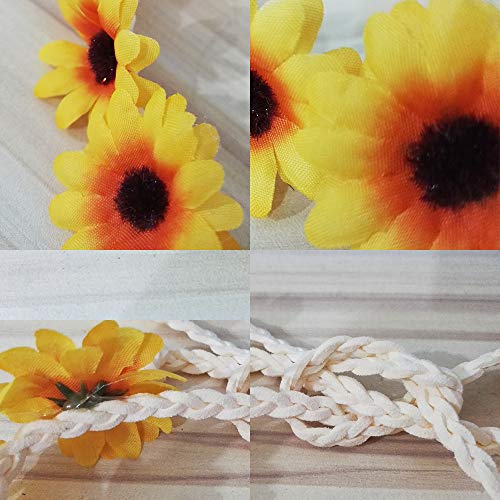 Flower Headband Sunflower Hairband Hair Clips Floral Crown Barrette Hair Bands Women Girls Boho Hair Hoop Headdress Headwear Headpiece Party Decoration Cosplay Costume Hair Accessories 2 Pack Yellow