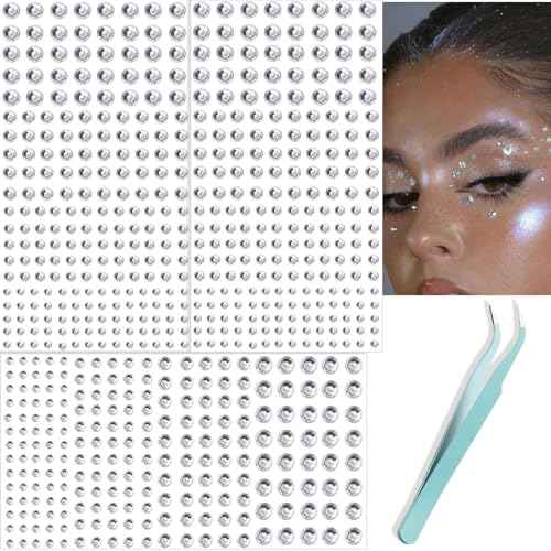 NOOEPC 660Pcs Face Gems Hair Gems, Self-Adhesive Face Jewels Eye Jewels Rhinestones 3/4/5/6 mm DIY Face Gems Stick on, Hair Body Rhinestones Gems Rave Accessories for Face Eyes Makeup Body, Crafts