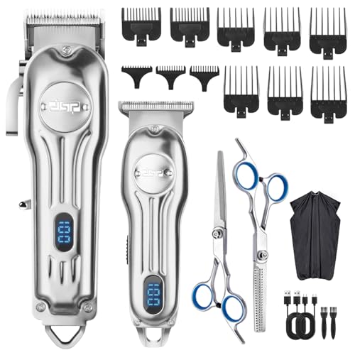 DSP Professional Hair Clipper for Men, Clipper and Trimmer Set - Electric Clipper for Hair Cutting, Cordless Barber Clipper Set with LED Display for Men Gift (Silver)