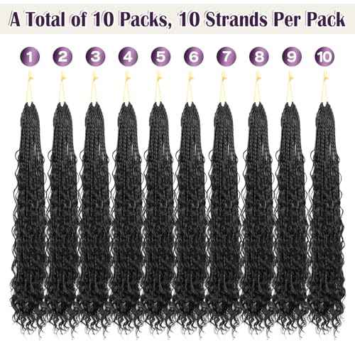24 Inch Boho Crochet Braids Human Hair Mixed Synthetic Goddess Box Braids Crochet Hair Extensions Pre Looped Bohemian Goddess Braids Crochet Hair for Women (#30, 10 Packs)