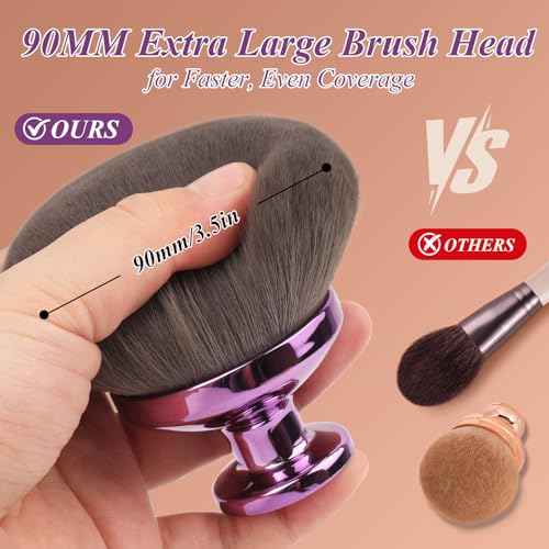 90MM Extra Large Self Tanner Kabuki Makeup Brush ? Ultra Soft Dense Vegan Bristles for Body Makeup, Bronzer & Foundation?Applies Tanning Mousse, Lotion & Self Tanner£¬Wet & Dry (Purple)