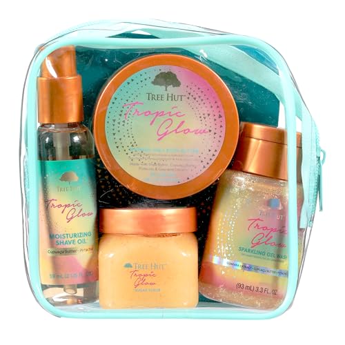 Tree Hut Tropic Glow 4-Piece Shower Gift Set with Scrub, Wash & Body Butter