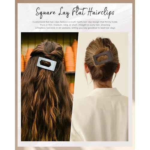 Mesovor 6 Pack Flat Claw Clips for Women, Strong Hold French Flat Hair Clips for Thick Thin Hair | 3.94" Nonslip Large Square Lay Flat Hairclips (Neutral Matte)