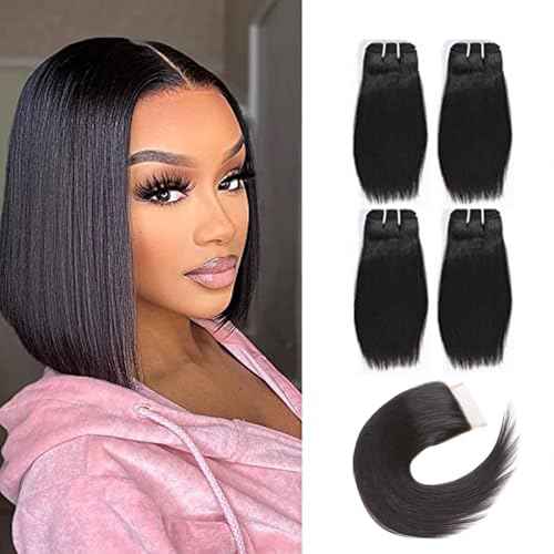 10 inch short hair bundles 10A Brazilian Straight Virgin Hair 4 Bundles with Closure Straight Hair 100% Unprocessed Straight Human Hair Extensions 50g/Pcs Natural color (10"10"10"10" with 10" closure)