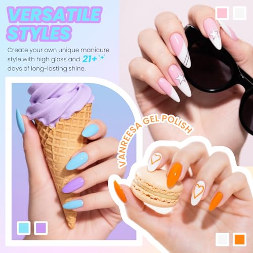 VANREESA Sweet Juice Pastel Gel Nail Polish Set - 21 Colors with Base & Top Coats