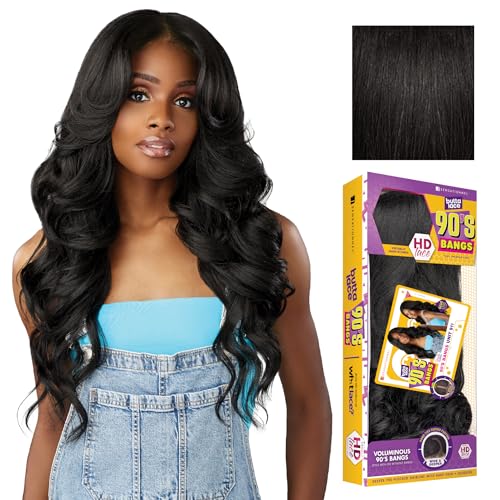 Sensationnel Butta Lace 90Sbangs Wigs - Unit 911 Glueless Wide Deep Part Synthetic Preplucked Hairline (1B OFFBLACK)