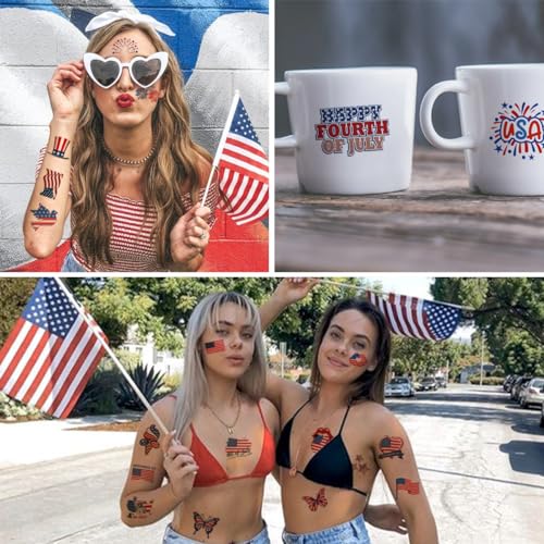 4th of July Temporary Tattoos - 148 Individually Sheets American Flag Tattoos for Kids Women Men Independence Day Party Decorations and USA Party Favors