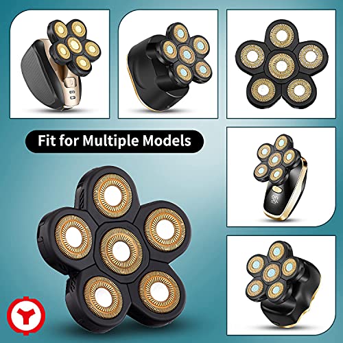 Roziapro Upgrade 6D Electric Shaver Replacement Head Freedom Head Shaver Replacement Blades Head Shavers for Bald Men Replaceable Head Waterproof Blades for Men 5 in 1 Replacement Blade Head(Gold)
