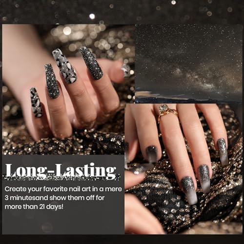 Beetles Black Glitter Gel Nail Polish 15ml - Reflective Diamond Shine