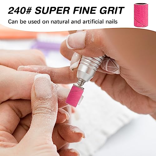 Rolybag 240 Grit Pink Nail Sanding Bands for Drill - 200Pcs with 2 Drill Bits - Manicure & Pedicure