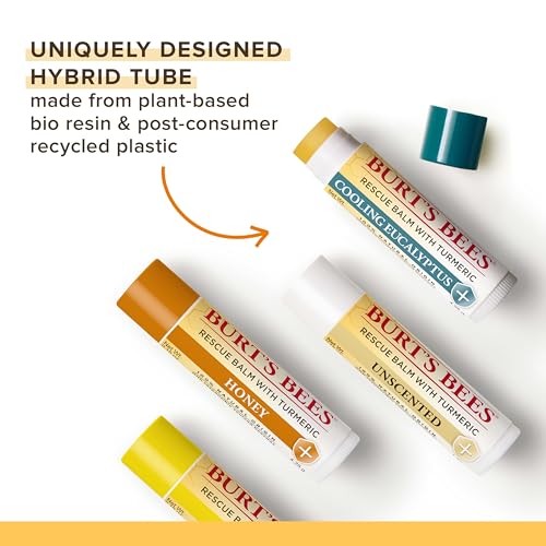 Burt's Bees 100% Natural Origin Rescue Lip Balm With Beeswax and Antioxidant-Rich Turmeric Promotes Healing Of Extremely Dry Lips, Cooling Eucalyptus, 2 Tubes in Blister Box(Pack May Vary)