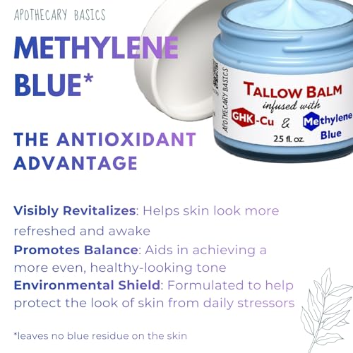 GHK-Cu Copper Peptide & Methylene Blue Infused Whipped Tallow Balm with Organic Jojoba Oil ? Helps Improve Appearance of Fine Lines & Wrinkles ? Grass-Fed Tallow Face & Body Moisturizer ? 2.5 fl oz