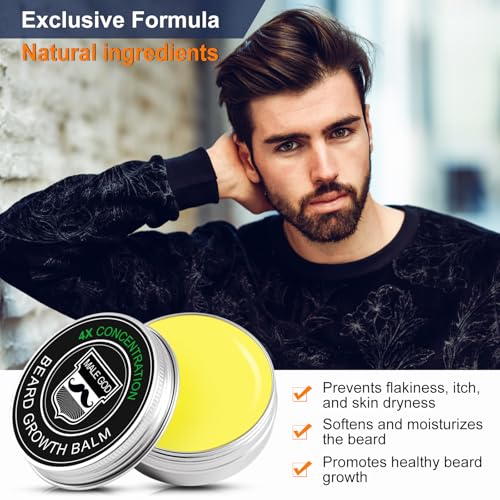 MALE GOD Beard Growth Kit, Beard Kit w/Upgraded Beard Growth Oil - Biotin and Batana Oil, Beard Growth Balm, Beard Massager for Spot/Patchy Beard, Birthday Gifts for Him Boyfriend Husband