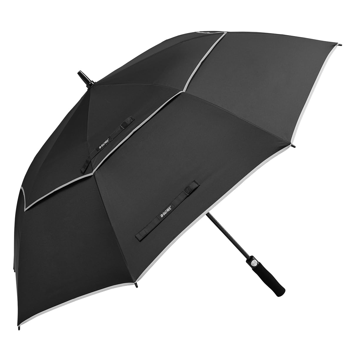 G4Free 47 Inch Automatic Open Golf Umbrella with Reflective Stripe Extra Large Oversize Double Canopy Vented Windproof Waterproof Stick Umbrellas (Black)