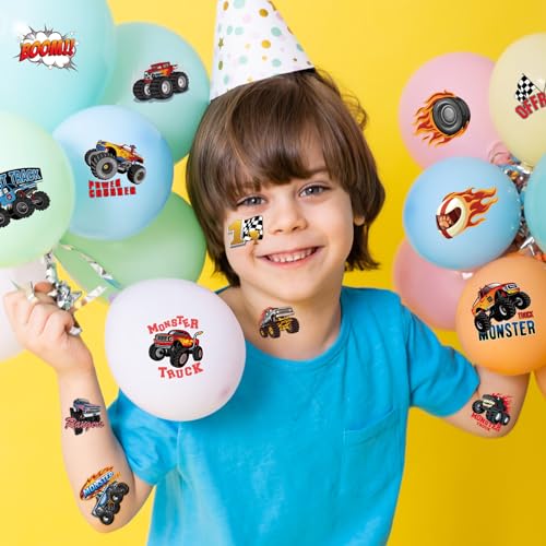 Monster Truck Temporary Tattoos for Kids, 240 Pcs Waterproof