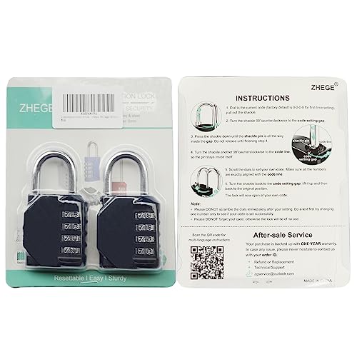 ZHEGE Combination Lock Outdoor 2 Pack, 4 Digit Resettable Weatherproof Combination Padlock for Gym, School, Gates, Doors, Hasps Storage (Black, 2Pack)