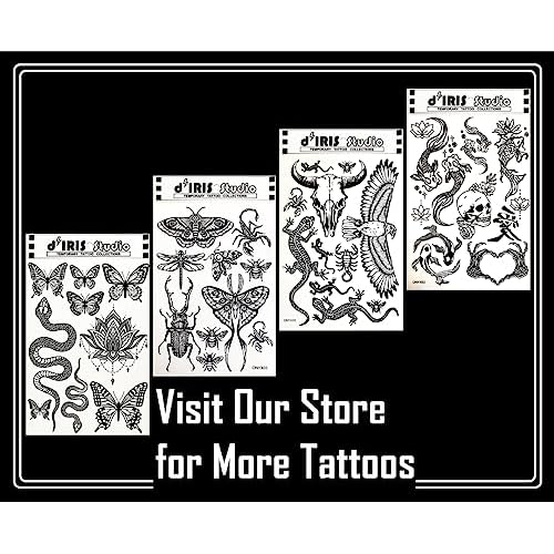 Temporary Tattoo for Adult Women - 2 Sheets - Black Big Moth Beetle Scorpion Dragonfly Bee Insect Sleeve Words Adults Tattoos