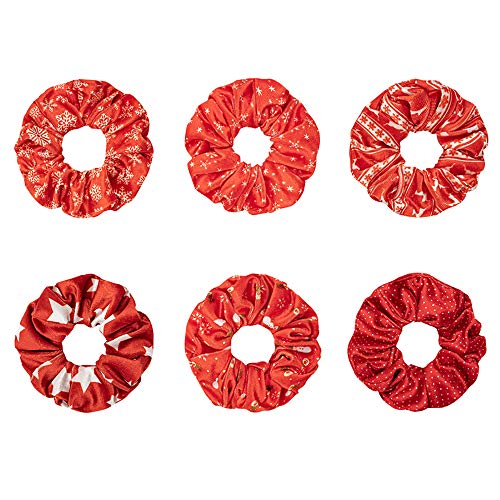 6 Pcs Halloween Christmas Red Scrunchies for Hair Velvet Hair Ties for Woman Girls, Snowflake Elastic Hair Ties Ponytail Holder for Thanksgiving Gift