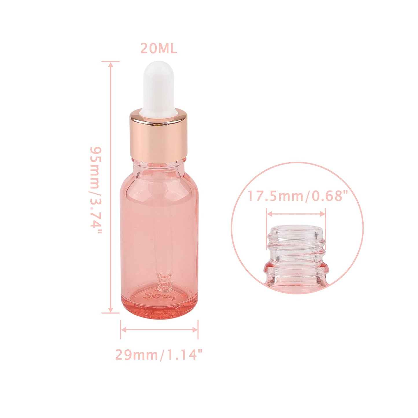 Kesell 7 Pack 20ml Pink Dropper Bottles, Empty Refillable Glass Sample Vials Essential Oils DIY Perfume Travel Container, With Rose-Gold Cap And 3 Funnels