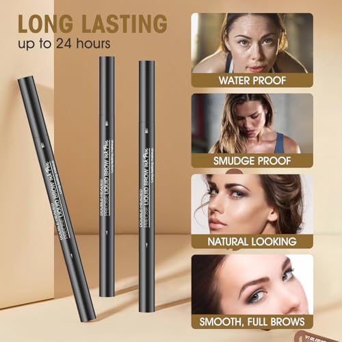 Microblading Eyebrow Pencil for Women Waterproof Brow Pencil 2-in-1 Dual-Ended with Micro-Fork-Tip and Precise Brush-Tip, Light Brown