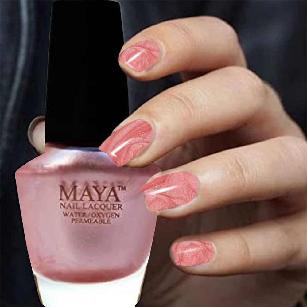 MAYA Cosmetics Halal Breathable Quick Dry Nail Polish, Vegan and Cruelty Free, Oxygen & Water Permeable Nail Lacquer, Non Toxic Gentle On Nails, Petallic Tea Pink