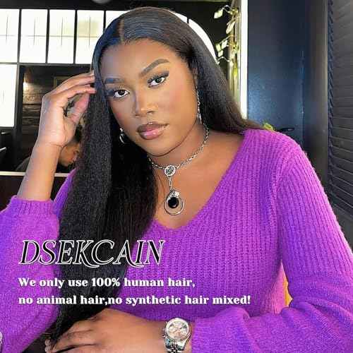 Kinky Straight Closure 2x6 HD Lace Yaki Straight Lace Closure Transparent 100% Real Human Hair Middle Part Long Parting Natural Black 1B Color 16 Inch