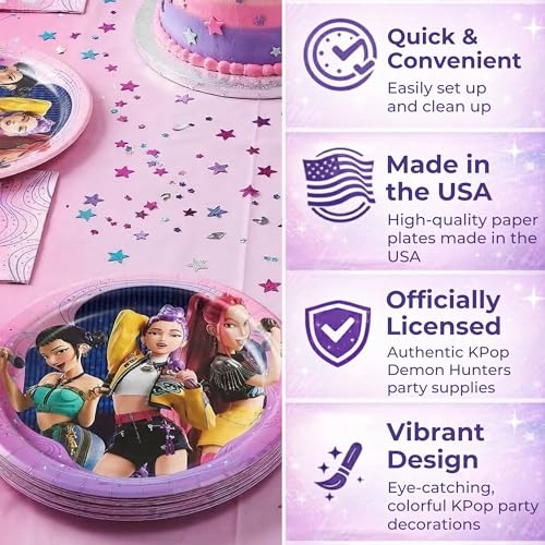 KPop Demon Hunters 9" Paper Dinner Plates, 24 Pack