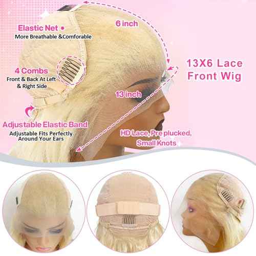 613 Lace Front Wig Human Hair 200 Density Blonde Wig Human Hair 13x6 Body Wave HD Lace Front Wigs Human Hair Pre Plucked 20 Inch 13x6 HD Lace Frontal Glueless Wigs for Women