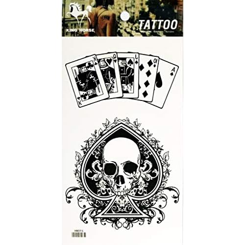 1 Sheet Skull Poker blackjack Ace Jack Gambling Playing Card Casino Temporary Tattoo for Women Girl Fake Tattoos Body Art Arm Jewelry Waterproof Tattoos Stickers Tattoos