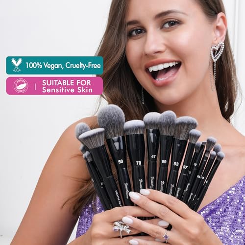 19-Piece Professional Makeup Brush Set with Labels – Vegan