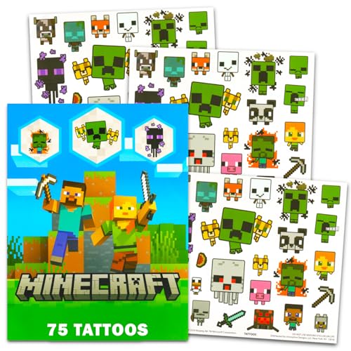 Minecraft Temporary Tattoos for Kids and Adults - 75 Minecraft Tattoos For Party Favors Goodie Bags and More (Party Supplies Bundle)