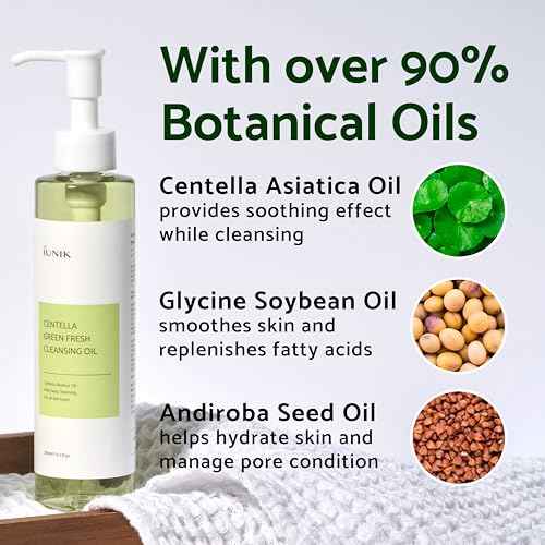 IUNIK Centella Asiatica Cleansing Oil - Pore & Sebum Control Oil Cleanser | Makeup & Sunscreen Remover for Women & Men Dry Oily Sensitive Acne-prone Skin Gentle Face & Body Wash Korean Skincare