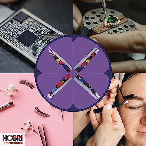 Tweezers Set, Eyebrows Tweezers Set Professional Stainless Steel Tweezers Set - 4 Pieces with Leatherette Travel Case Perfect for Facial Hair, Beauty and Personal Care Tool (Heart Style)