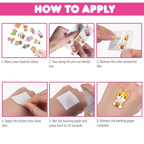 96 PCS Boba Tea Temporary Tattoos for Kids - Party Favors