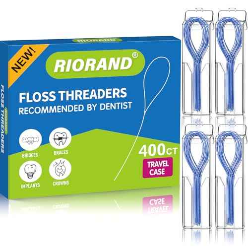 RioRand Floss Threaders, Essential Tool for Maintaining Oral Health with Braces, Bridges, and Implants 400Count (Pack of 4)