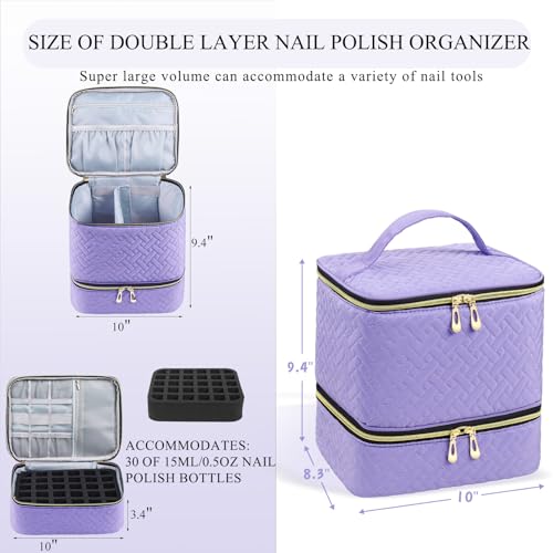 RZMAYIS Purple Double Layer Nail Polish & Lamp Travel Organizer Bag