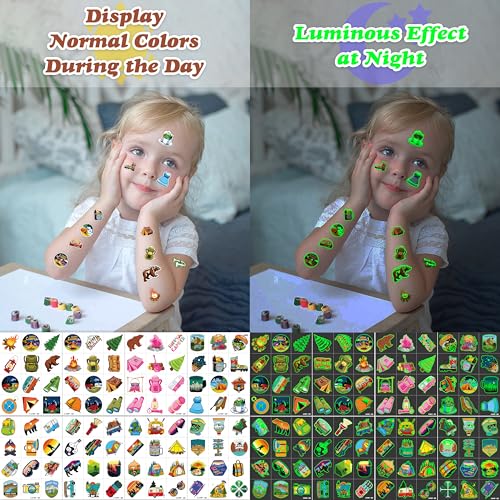 96 PCS Glow in the Dark Camping Temporary Tattoos for Kids