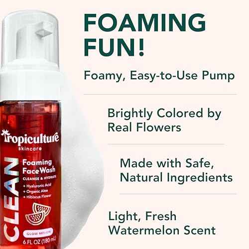 Tropiculture Clean Kids Face Wash | Gentle Facial Cleanser for Kids, Preteens, & Teens | Glow Melon Watermelon FaceWash | Natural, Non-Toxic Skin Care for Girls & Boys | Sensitive Skin Friendly