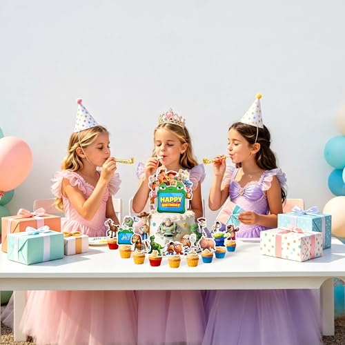 25 Pcs Cartoon Birthday Cake Toppers for Kids Party Decorations