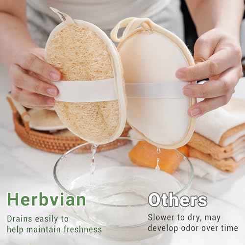 Vietnamese Natural Loofah Exfoliating Body Scrubber Pads, 100% Plant-Based Shower Luffa Sponge, Bath Loofah for Women Men, 2-Pack