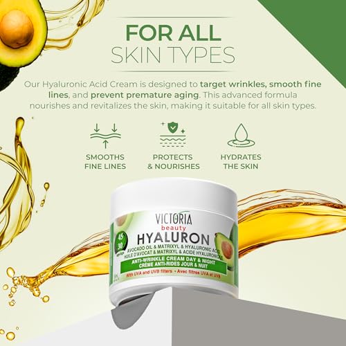 Hyaluron Anti-Wrinkle Cream with Avocado Oil - for Mature Skin (Age 30+) - Intensive Natural Cream for Day & Night With UV Filters